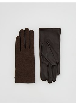 Reserved - Wełniano-skórzane rękawiczki - ciemnobrązowy ze sklepu Reserved w kategorii Rękawiczki damskie - zdjęcie 187612555