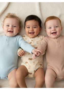 Sinsay - Body z prążkowanej dzianiny 3 pack - beżowy ze sklepu Sinsay w kategorii Odzież dla niemowląt - zdjęcie 187615538