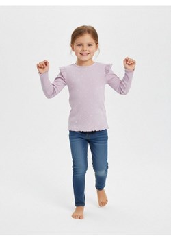 Sinsay - Prążkowana koszulka z długim rękawem w kropki - fioletowy ze sklepu Sinsay w kategorii Bluzki dziewczęce - zdjęcie 187615546