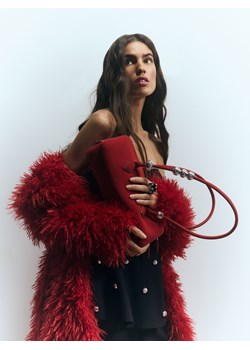 Reserved - Zamszowa torebka na ramię - burgundowy ze sklepu Reserved w kategorii Kopertówki - zdjęcie 187616537