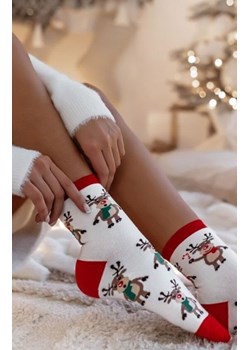 Skarpetki damskie świąteczne ecru Stojące Renifery 1283.002, Kolor ecru, Rozmiar 37-41, Milena ze sklepu Intymna w kategorii Skarpetki damskie - zdjęcie 187621567