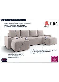 Jasnobeżowy narożnik z funkcją spania i pojemnikiem N9-P05 ze sklepu Edinos.pl w kategorii Narożniki - zdjęcie 187621727