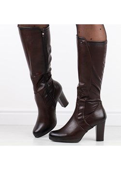 Brązowe kozaki damskie na słupku M.Daszyński Sa90-32 ze sklepu suzana.pl w kategorii Kozaki damskie - zdjęcie 187623076