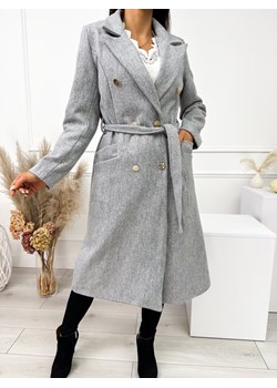 Szary Płaszcz z Guzikami i Paskiem ze sklepu ModnaKiecka.pl w kategorii Płaszcze damskie - zdjęcie 187623756
