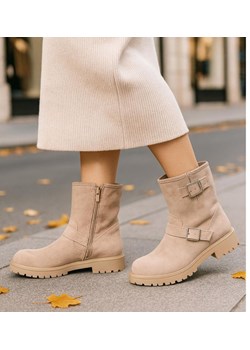 Zimowe botki saszki z ociepleniem beżowe /? 18523 T387/ ze sklepu Pantofelek24.pl w kategorii Botki - zdjęcie 187625418