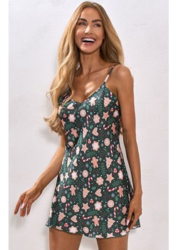 Świąteczna koszula nocna na ramiączka Green Christmas, Kolor zielony-wzór, Rozmiar S, Irall ze sklepu Primodo w kategorii Koszule nocne - zdjęcie 187626069