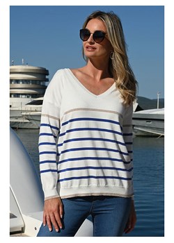 Bleu d&apos;Azur Sweter &quot;Saint Malo&quot; w kolorze biało-niebieskim ze sklepu Limango Polska w kategorii Swetry damskie - zdjęcie 187627236