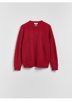 Reserved - Wełniany sweter z warkoczowym splotem - czerwony ze sklepu Reserved w kategorii Swetry męskie - zdjęcie 187630447
