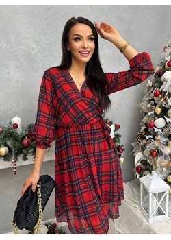 Czerwona Sukienka w Kratę z Wiązaniem ze sklepu ModnaKiecka.pl w kategorii Sukienki - zdjęcie 187630566