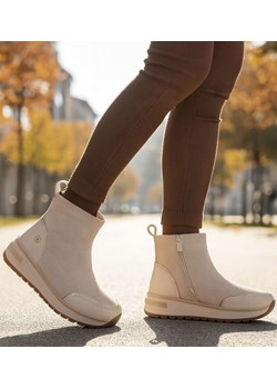 Sportowe botki damskie na zimę beżowe /E1-1 18557 W205/ ze sklepu Pantofelek24.pl w kategorii Botki - zdjęcie 187630838