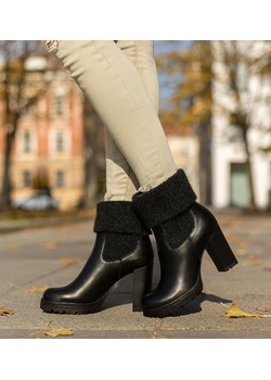 Czarne zimowe botki na słupku /E1-1 18562 G284/ ze sklepu Pantofelek24.pl w kategorii Botki - zdjęcie 187630887