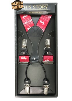 Świąteczne Szelki - Czerwone we Wzór Norweski - HIS STORY SZHSTR0107 ze sklepu JegoSzafa.pl w kategorii Szelki - zdjęcie 187630995