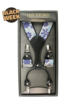 Szelki Szerokie Białe w Śnieżynki, Płatki Śniegu, Świąteczne, Mikołajowe, Skóra Naturalna -HIS STORY SZHSTR0070 ze sklepu JegoSzafa.pl w kategorii Szelki - zdjęcie 187630997