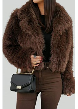 hit krótkie futerko lama z kołnierzem - czekoladowe brązowe ze sklepu STYLOWO w kategorii Futra damskie - zdjęcie 187631006