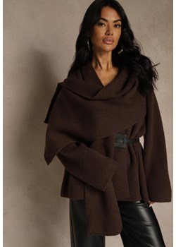 Brązowy Elegancki Kardigan z Wiskozy z Paskiem i Narzutką Roweda ze sklepu renee.pl w kategorii Swetry damskie - zdjęcie 187632149