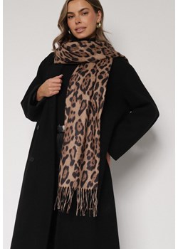 Brązowy Panterkowy Szalik z Wiskozy Zakończony Frędzlami Ferinda ze sklepu born2be.pl w kategorii Szaliki i chusty damskie - zdjęcie 187633317