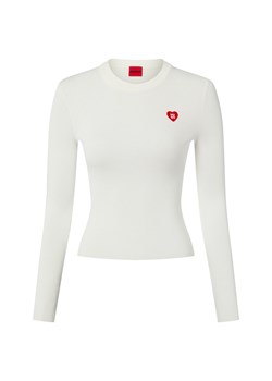 HUGO Damska koszulka z długim rękawem - Sarpha Kobiety Sztuczne włókno écru jednolity ze sklepu vangraaf w kategorii Bluzki damskie - zdjęcie 187633806