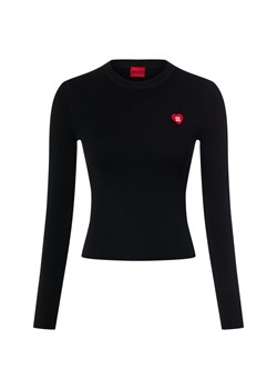 HUGO Damska koszulka z długim rękawem - Sarpha Kobiety Sztuczne włókno czarny jednolity ze sklepu vangraaf w kategorii Bluzki damskie - zdjęcie 187633807