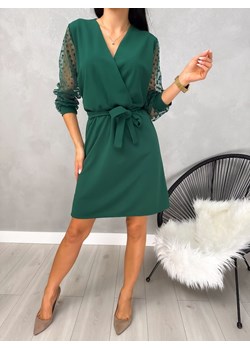 Zielona Sukienka z Ozdobnym Rękawem ze sklepu ModnaKiecka.pl w kategorii Sukienki - zdjęcie 187635616