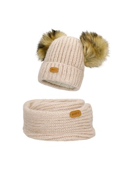 Zestaw Zimowy Z Wełną Merino Bartek 85603-84 Beżowa Czapka Z Dwoma Pomponami I Komin ze sklepu Wojas w kategorii Komplety czapka i szalik damskie - zdjęcie 187640528