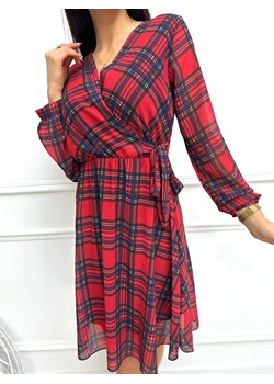Czerwona Sukienka w Kratę z Wiązaniem ze sklepu ModnaKiecka.pl w kategorii Sukienki - zdjęcie 187640565