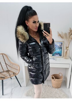 lakierowana zimowa kurtka płaszcz marina w połysku - czarna ze sklepu STYLOWO w kategorii Kurtki damskie - zdjęcie 187640968