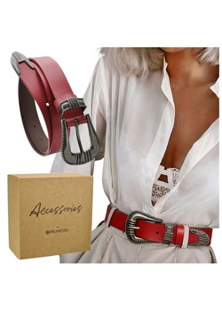 CZERWONY PASEK DAMSKI SKÓRA NATURALNA OZDOBNA KLAMRA ze sklepu PROMESSO w kategorii Paski damskie - zdjęcie 187643538