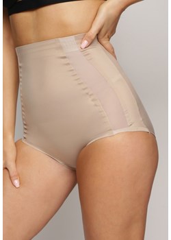 Beżowe Modelujące Majtki z Wysokim Stanem i Wstawkami z Siateczki Gabrielina ze sklepu born2be.pl w kategorii Bielizna wyszczuplająca - zdjęcie 187643705