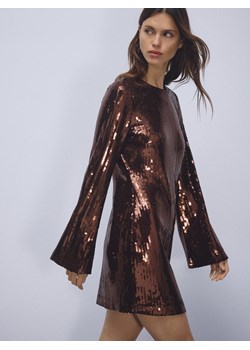 Reserved - Cekinowa sukienka mini - ciemnobrązowy ze sklepu Reserved w kategorii Sukienki - zdjęcie 187643738