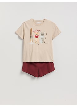 Reserved - Dwuczęściowa piżama z nadrukiem - bordowy ze sklepu Reserved w kategorii Piżamy damskie - zdjęcie 187643779