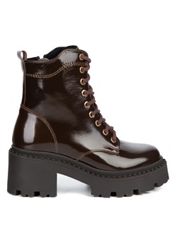 Botki damskie skórzane Olivier 404BB sznurowane na słupku z zamkiem brązowe ze sklepu butyolivier w kategorii Botki - zdjęcie 187647449