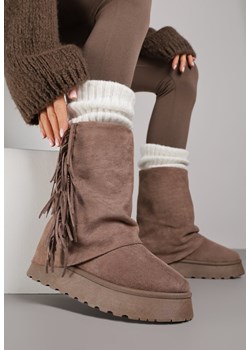 Jasnobrązowe Botki Śniegowce z Wywiniętą Cholewką Zdobioną Frędzlami Sewela ze sklepu renee.pl w kategorii Śniegowce damskie - zdjęcie 187648159