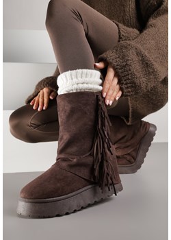 Brązowe Botki Śniegowce z Wywiniętą Cholewką Zdobioną Frędzlami Sewela ze sklepu renee.pl w kategorii Śniegowce damskie - zdjęcie 187648166