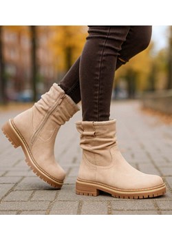 Zimowe botki saszki z ociepleniem Beżowe /A2-1 18547 G388/ ze sklepu Pantofelek24.pl w kategorii Botki - zdjęcie 187648237
