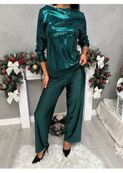 Zielony Połyskujący Komplet Bluzka + Spodnie ze sklepu ModnaKiecka.pl w kategorii Komplety i garnitury damskie - zdjęcie 187651729