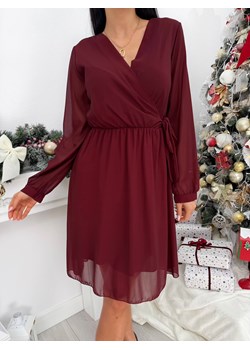 Bordowa Szyfonowa Sukienka z Kopertowym Dekoltem ze sklepu ModnaKiecka.pl w kategorii Sukienki - zdjęcie 187651819