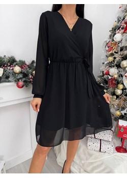 Czarna Szyfonowa Sukienka z Kopertowym Dekoltem ze sklepu ModnaKiecka.pl w kategorii Sukienki - zdjęcie 187651826