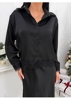 Czarna Satynowa Koszula z Koronką ze sklepu ModnaKiecka.pl w kategorii Koszule damskie - zdjęcie 187651889