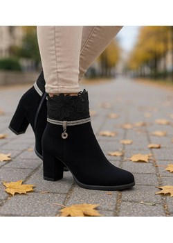 Zimowe czarne botki damskie na obcasie /G12-1 18545 W4/ ze sklepu Pantofelek24.pl w kategorii Botki - zdjęcie 187660648