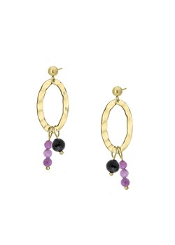 Różowy rubin i turmalin młotkowane złote kolczyki wiszące z kamieniami ze sklepu manoki.pl w kategorii Kolczyki - zdjęcie 187662047