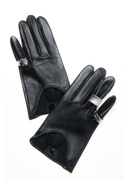 Estro: Czarne rękawiczki damskie ze skóry naturalnej ze sklepu Estro w kategorii Rękawiczki damskie - zdjęcie 187662176