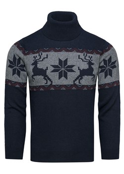 Wełniany granatowy sweter męski z golfem norweski wzór Recea ze sklepu Recea.pl w kategorii Swetry męskie - zdjęcie 187663398