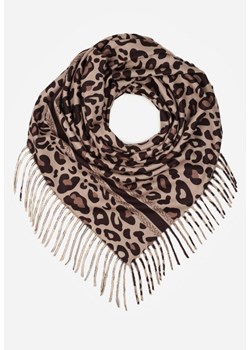 Brązowy Wiskozowy Szalik w Panterkę Wykończony Frędzlami Alefera ze sklepu renee.pl w kategorii Szaliki i chusty damskie - zdjęcie 187665638