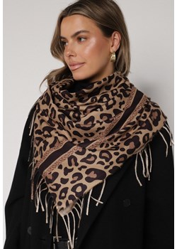 Ciemnobrązowy Panterkowy Szalik z Wiskozy Zdobiony Frędzlami Ferenea ze sklepu born2be.pl w kategorii Szaliki i chusty damskie - zdjęcie 187665916