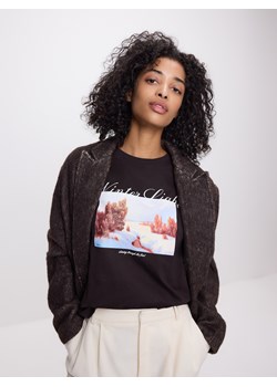 Reserved - Bawełniany t-shirt z nadrukiem - ciemnobrązowy ze sklepu Reserved w kategorii Bluzki damskie - zdjęcie 187666096