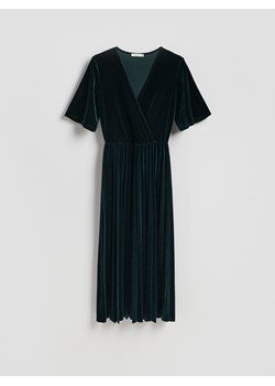 Reserved - Welurowa sukienka z plisowaniem - morski ze sklepu Reserved w kategorii Sukienki - zdjęcie 187666247