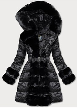 Kurtka zimowa damska z ozdobnym futrem czarna (7729BIG) ze sklepu goodlookin.pl w kategorii Kurtki damskie - zdjęcie 187667239