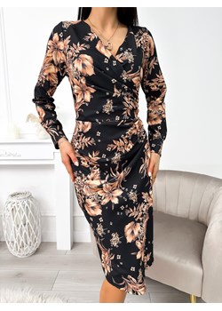 Czarna Sukienka z Motywem Roślinnym ze sklepu ModnaKiecka.pl w kategorii Sukienki - zdjęcie 187667306