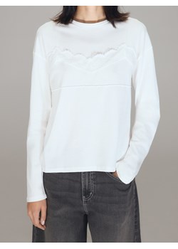 Reserved - Bawełniany longsleeve z koronką - biały ze sklepu Reserved w kategorii Bluzki damskie - zdjęcie 187667478