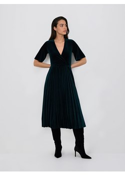 Reserved - Welurowa sukienka z plisowaniem - morski ze sklepu Reserved w kategorii Sukienki - zdjęcie 187667556